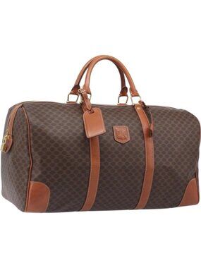 CELINE Macadam Canvas Boston Bag PVC Leather Brown Gold